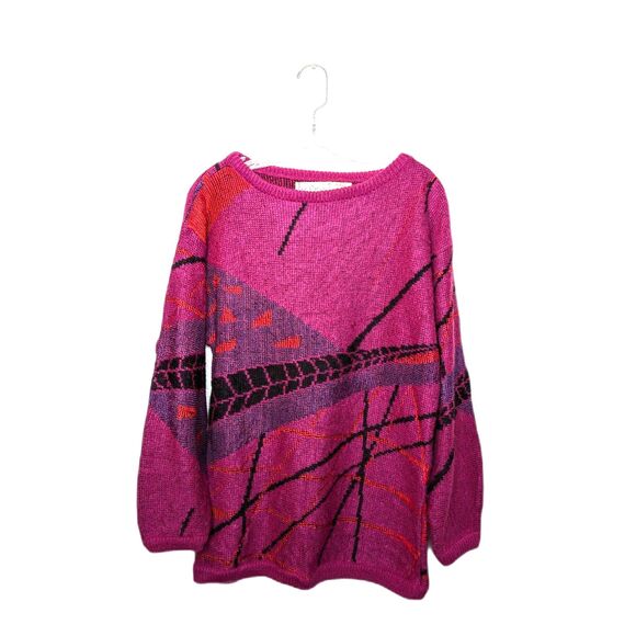 Vintage JJ Browne Geometric Sweater Womens Sz L Pullover Tight Knit Bold Print - Picture 1 of 8
